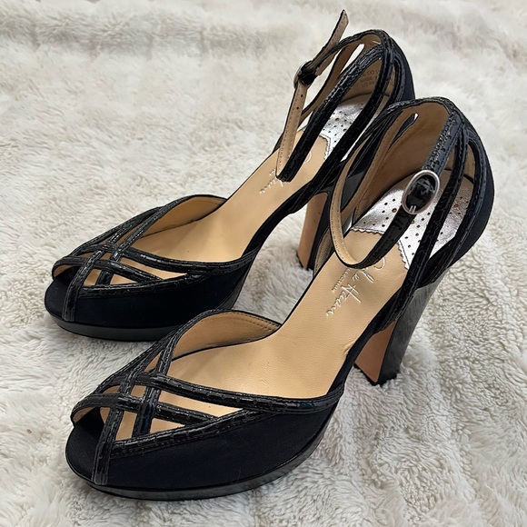 Cole Haan Nike Air Black Leather Strappy Peep-Toe Platform Heels Size 7 - Picture 1 of 13